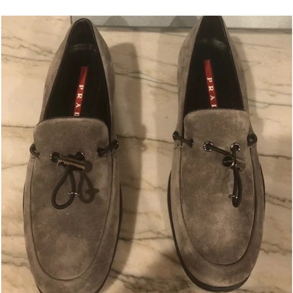 Prada Toggle Charcoal Suede Loafers Sz 38 - Picture 5 of 16